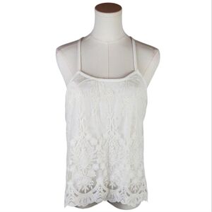 ACK Ivory Lace Overlay Racerback Tank Top Style ACK757 Size M